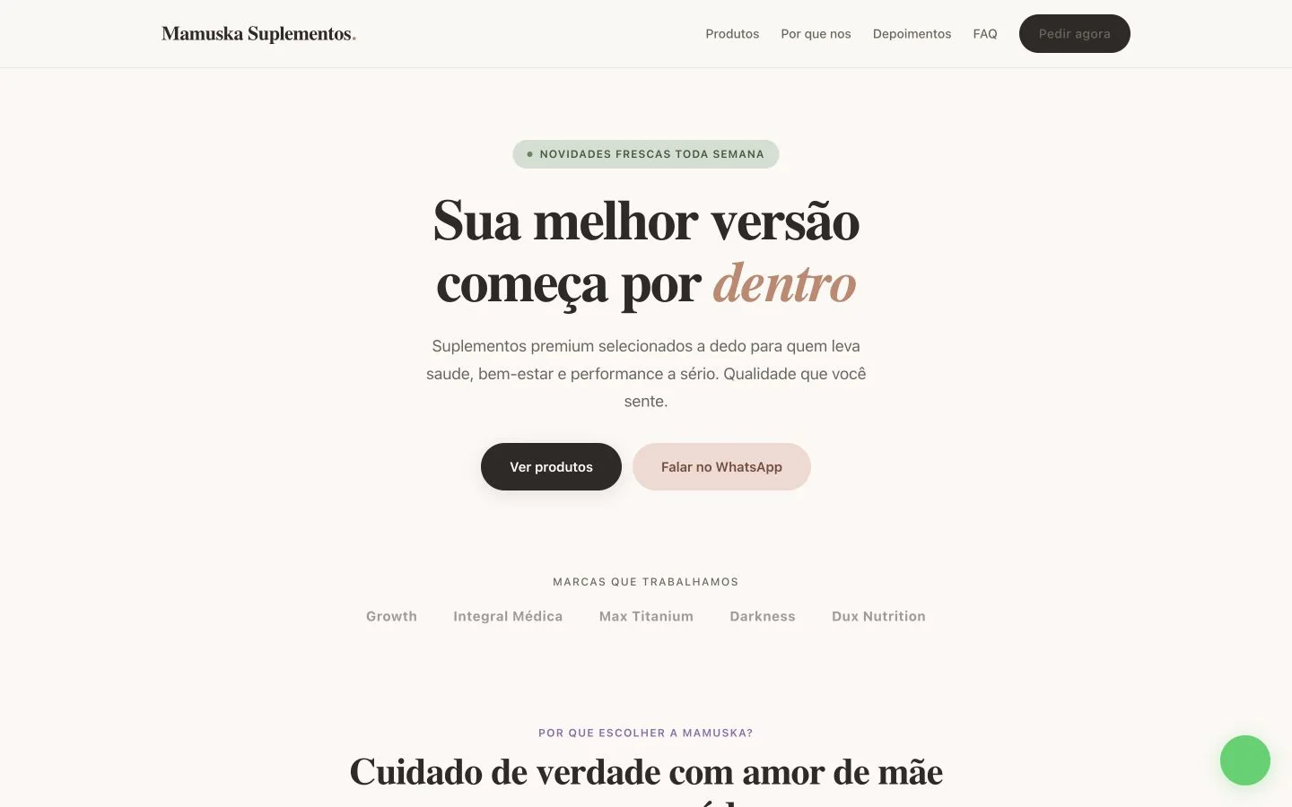 Conceito Mamuska Suplementos em linguagem visual suave e contemporânea