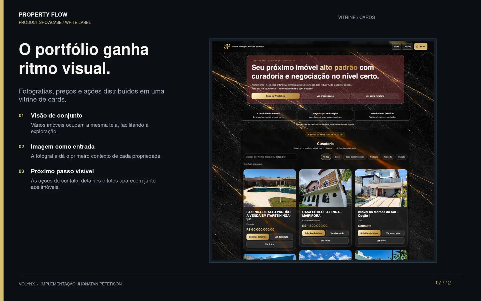 Prévia do catálogo imobiliário integrado ao site de Jhonatan Peterson